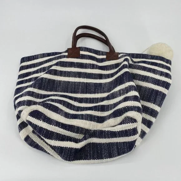 Crown & Ivy Women's Tote Bag Blue Ivory 100% Cotton Shopping Gym Beach - Picture 5 of 12